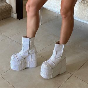 White Glitter 7 inch Platform Boots